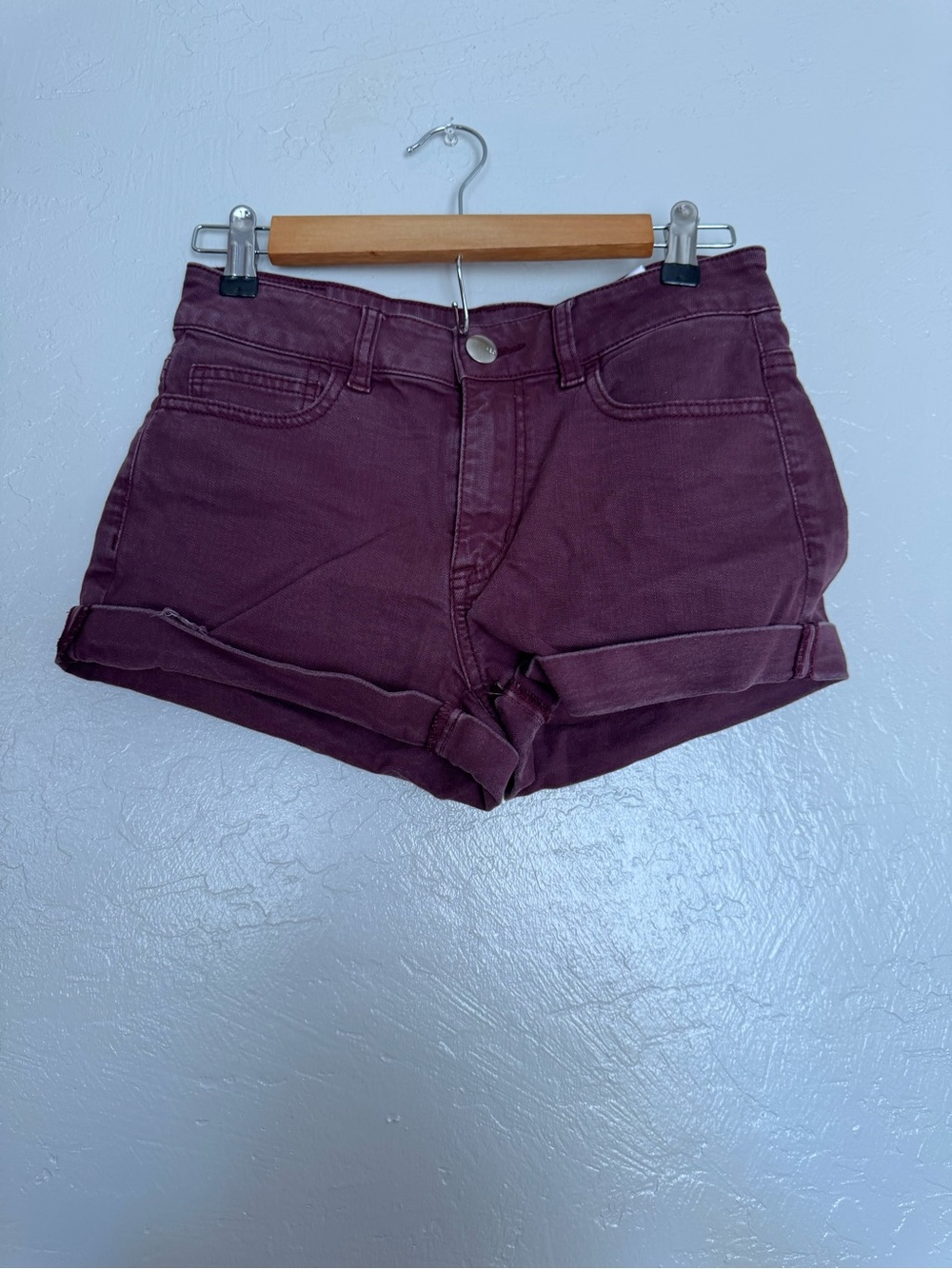 American Eagle Outfitters Burgundy Folded-Hem High-Rise Jean Shorts
